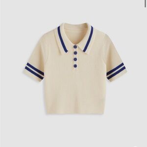 NWT - CIDER Knit Sweater Polo Collar with Buttons and Blue Stripes - XS